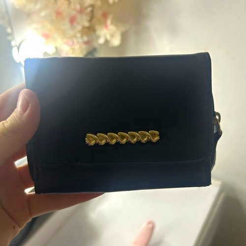 Black faux leather - leather, wristlet