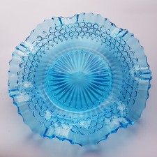 Antique Bagley Pressed Glass Bowl Dish Aqua Blue 22cm aquamarine English Sowerby