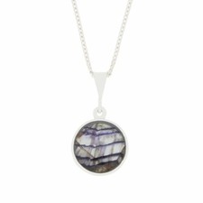 Derbyshire Blue John Pendant & Chain Sterling Silver Reversible Round DBJ431