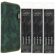 NGT Camo Stiff Rig Wallet with Pins + 18 x Mixed Hair Rigs Carp Fishing Tackle