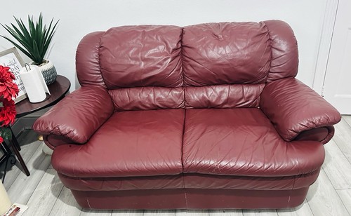Burgundy leather seater sofa - leather,