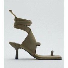 ZARA Stiletto Heel Sandals Tied Strap Khaki Green UK 5 – New, No Box