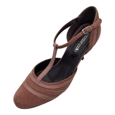 Moda In Pelle Womens Dusky Pink Suede High Heel T Bar Court Shoes Size UK 5 Used