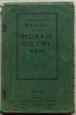 MORRIS 8/10 cwt VAN Operation Manual Handbook 1936 EDITION #31833-11/35/2500