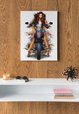 Biker Chick Sexy Racer Art Retro Canvas Print Framed A3 Ready to Hang UK