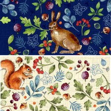 100% Cotton Fabric Nutex Woodland Animals Rabbit Hare Squirrel Leaves Autumn