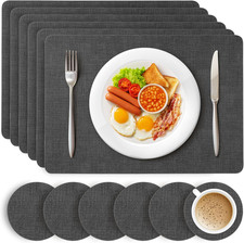Dark Grey Placemats and Coasters - Set of 6 Large PU Leather Coasters
