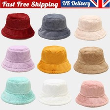 Womens Winter Fluffy Plush Bucket Hat Warm Faux Fur Soft Foldable Fisherman Caps