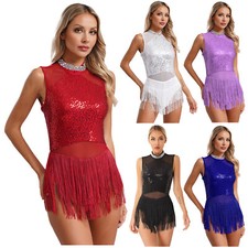 UK Women Sequins Tassel Latin