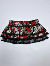 Living Dead Souls Flared Mini Skirt Skull Rose Y2k with Tulle Women Size S