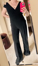 Ralph LAUREN  Black wrap front V Neck Wide Leg Jersey Jumpsuit UK Size 12 NWOT