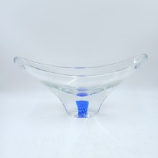 Thomas Webb Flair Range Blue Glass Boat Vase Vintage With Blue Bubble Design