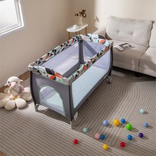 4 in 1 Folding Travel Cot Portable Baby Bed Playard with Changing Table Blue