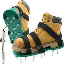 Lawn Aerator Shoes with Dual Straps On Instep & Shovel Heavy Duty Spiked Aeratin