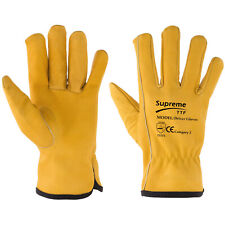Yellow Leather Cow Hide Gloves Fleece Lined Safety Builders Truck Driver Lorry