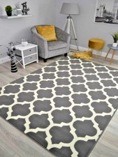 Dark Grey Cream Trellis Small Medium Large Size Floor Carpet Area Rug Mats Cheap