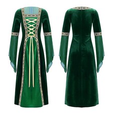 UK Girls Retro Renaissance Costume Medieval Princess Velvet Dresses Robe Gown