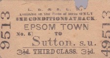 LBSCR Railway Ticket EPSOM TOWN 9513