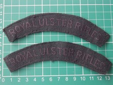 Post WW2, Royal Ulster Rifles, RUR, 2 x Cloth Shoulder Titles.