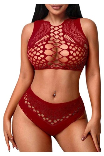 Red fishnet lingerie set women - lingerie,