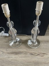 Beautiful Matching Pair Of Small Vintage Cut Glass Table Lamp Bases Working 