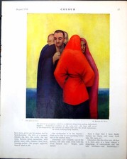 Old Print Group Men Malcolm Milne Queue C Nevinson Men Women Children1918 20th