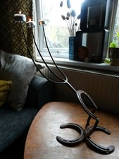 Original hand made candelabra horse shoes and hay fork
