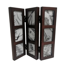 Umbra Shoji Folding Brown Photo Frame Holds 9 Photos Freestanding Glass Panels