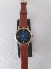 LOUIS PICARD Ladies Gold Tone Quartz Watch With A Dark Blue Dial And New Leather