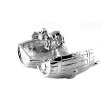 STERLING SILVER OPENING ST BERNARD DOG IN BARREL CHARM  