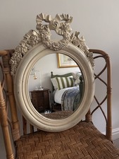 White Distressed Shabby Chic Vintage Carved Decorative Mirror Height 56 Cms.