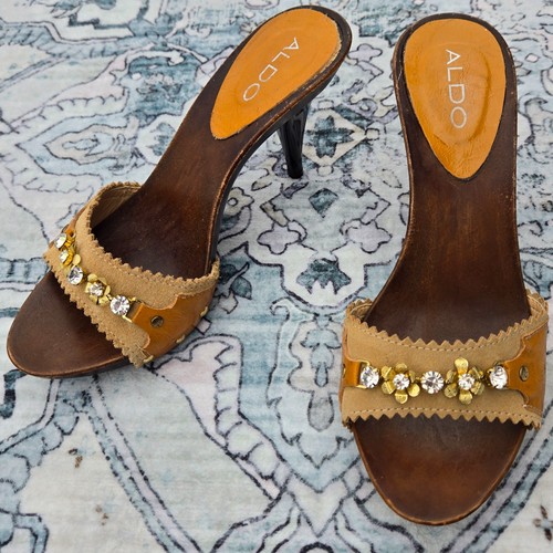 Y2k aldo suede wooden mules - y2k,