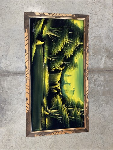 Vintage black velvet painting - black,