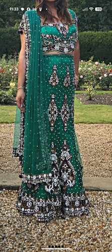Women green silk lengha set - women's,
