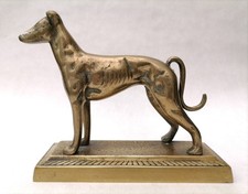 Vintage Brass Greyhound Whippet Lurcher Dog Figurine On Plinth 15.5x18.5cm
