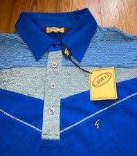 GABICCI VINTAGE POLO SHORT SLEEVE T SHIRT BUTTON UP COBALT BLUE MEDIUM BNWT