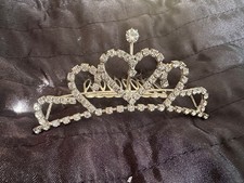 Vintage Silver Metal Bridal Princess Diamante Rhinestone  Tiara Hair Comb Slide 