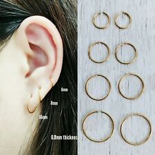 PAIR Small Round Hoop Earrings Nose Rings Stainless Steel Small 0.8mm Thickness