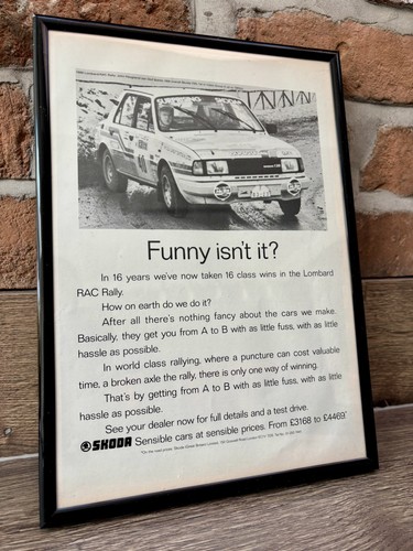 Framed 1989 skoda 130 advert - framed,
