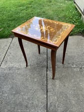 FABULOUS VINTAGE ITALIAN MARQUETRY INLAID MUSIC TABLE FLORAL DESIGN 18.5” TALL 