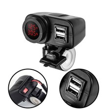 Compact Dual USB Motorcycle Charger with Digital Voltmeter Thermometer