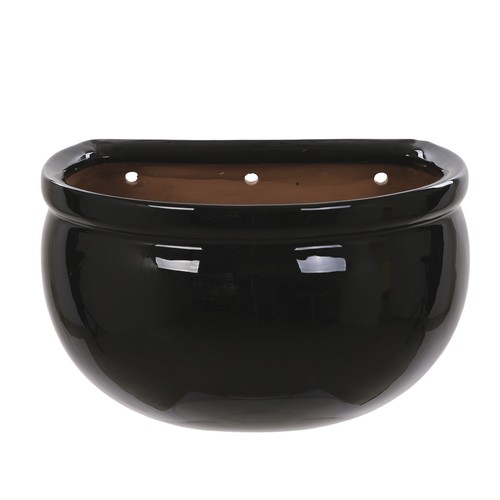 Black ceramic wall planter - black,