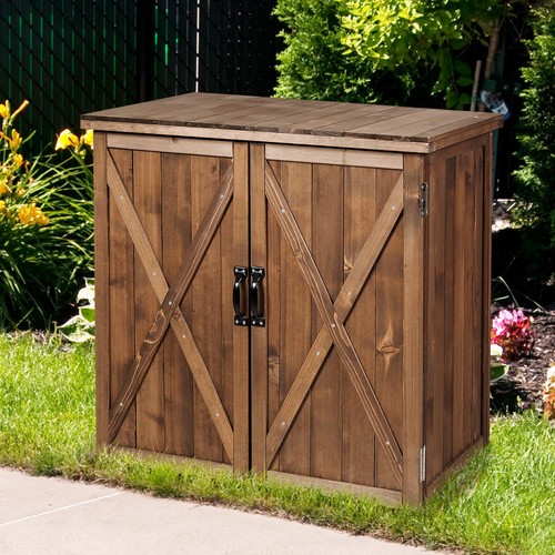 Double door wooden tool shed - door,