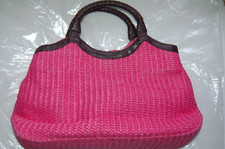 Tula small pink straw handbag