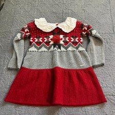 Foque Christmas dress red wool blend fair isle collared girls size small