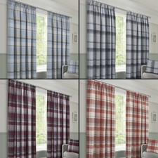 Tartan Brushed Faux Wool Tape Top Pair Of Curtains With Bold Checked Design