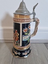 Musical Beer Stein German Ceramic with Pewter Lid 10" Tall