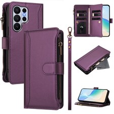 For Various Phone Zipper 9 Card Leather Wallet Case Bag Flip Stand Cover Fashion