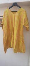 Viking Style Patterned Silk Striped Mustard Yellow Tunic Top Large Size