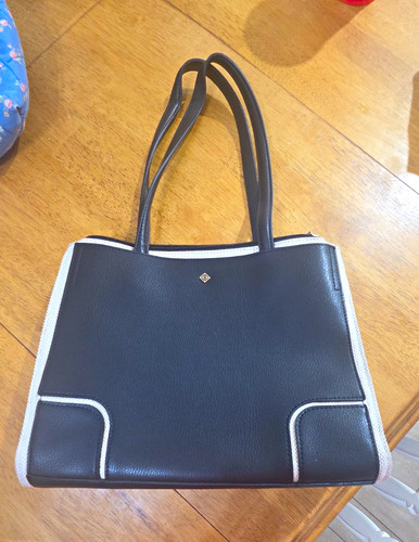 Black white colorblock tote - black,